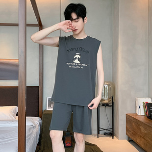 Summer vest, pijama sleevless, shorts, men's breathable set, plus size