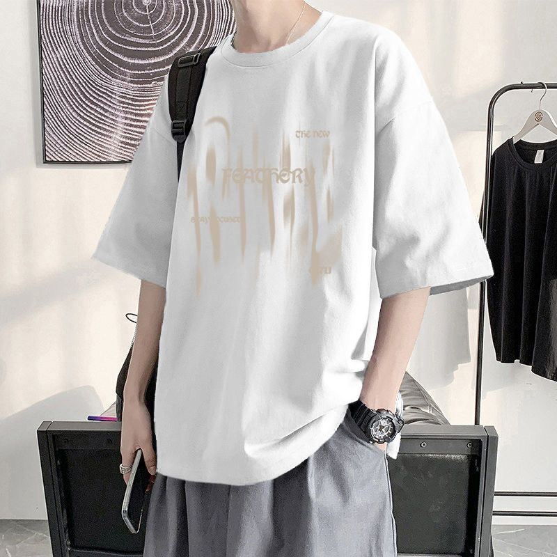 Verano nuevo estilo camiseta suelta de manga corta marca de moda para hombre casual media manga camiseta de moda camisa de fondo ropa de manga de cinco puntos