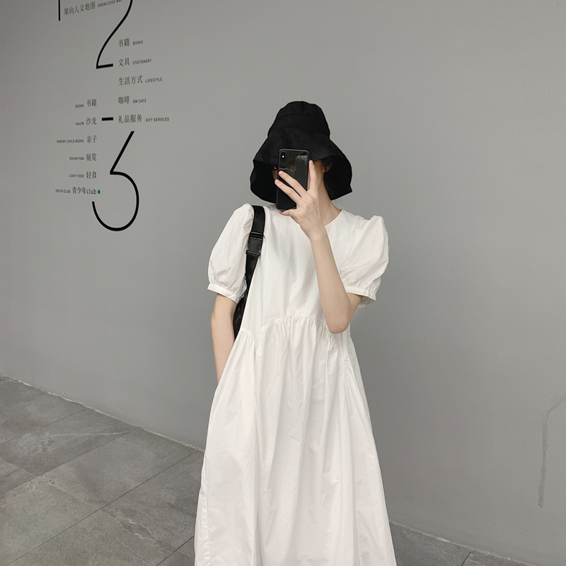 Plus Size Women's Fairy-Like Super Fairy Style Puff Sleeve Long Dress Women's Summer 2025 New Loose Casual White Dress