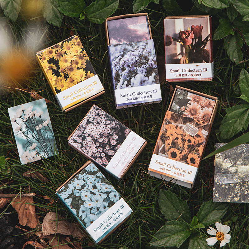 Mojing 100 mini note cards, small collection of books III spring, summer, autumn and winter series, 8 types of collage material message paper