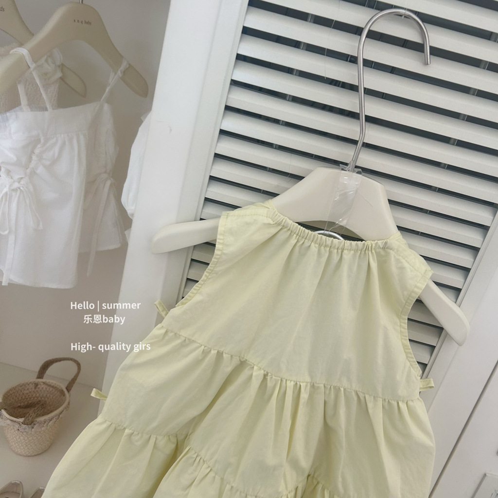 [Lenbaby] verano de 2025 niñas vestido amarillo limón arco de viento casual vestido de princesa chaleco