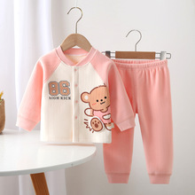 秋冬新款婴幼儿内衣套装卡通图案无骨工艺柔软舒适双面绒对开套装