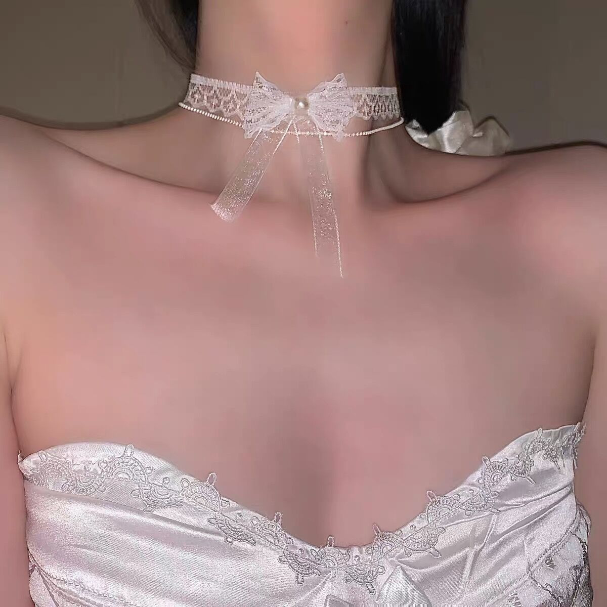 Collar de abstinencia de alto nivel, arco, collar de encaje blanco, cinturón de cuello, accesorios de cuello, collar