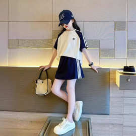 女童学院风运动套装2024新款儿童休闲半裙女孩大童洋气夏装两件套