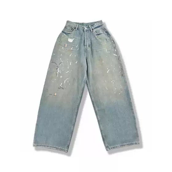 Vintage Splatter Paint Distressed Wide-Leg Jeans for Women - Loose Fit Casual Lounge Trousers