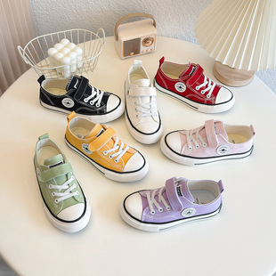 Children's Velcro Canvas Shoes 2025 Spring New Small, Medium and Large Boys and Girls Student Sneakers Soft Sole Baby Shoes Trendy