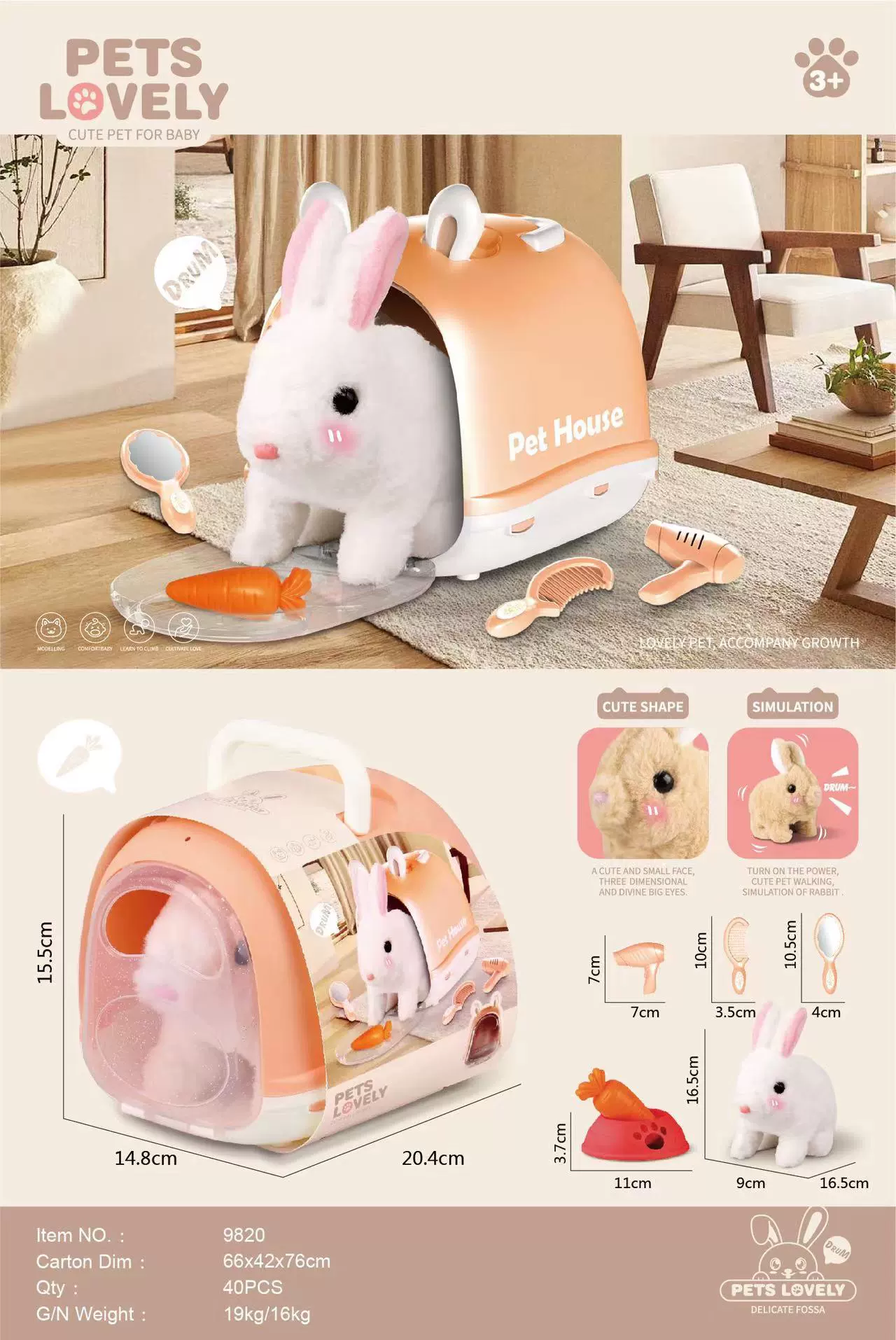 Electric realistic plush rabbit, videogame, gift box, toy
