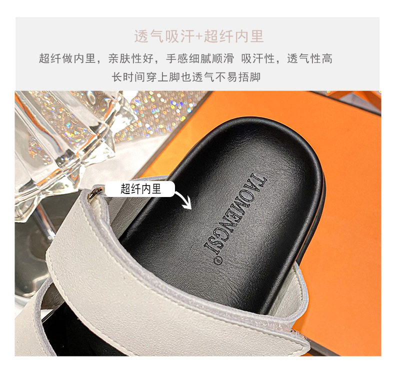 Dép sandal nữ quai ngang xỏ ngón đế dày, khóa dán tiện lợi, đi ngoài mùa hè — Màu trắng, Màu đen, Xanh denim phối nâu, Xanh mực ghép Hồng chi tiết 11