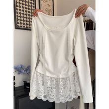韩系穿搭白色蕾丝内搭打底衫女秋冬新款高级感慵懒风长袖T恤上衣