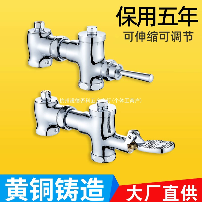 Полностью медный горизонтальный выдвижной смывной клапан для унитаза, наклонный клапан для унитаза с педалью, задержка, ручной рычаг, смывной клапан для ног