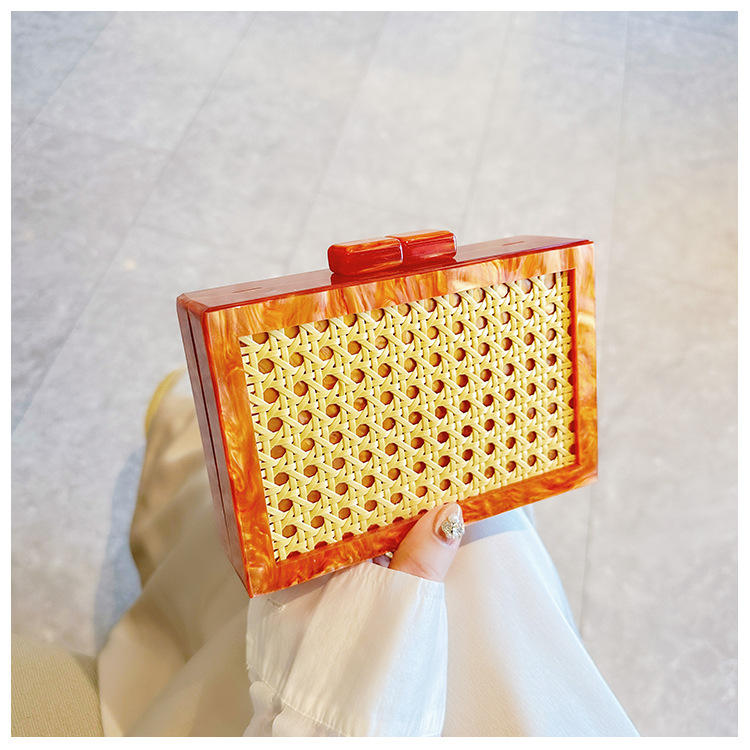 New fashionable green wicker acrylic bag for cross-border foreign trade women, evening bag, single-shoulder crossbody banquet clutch undefined