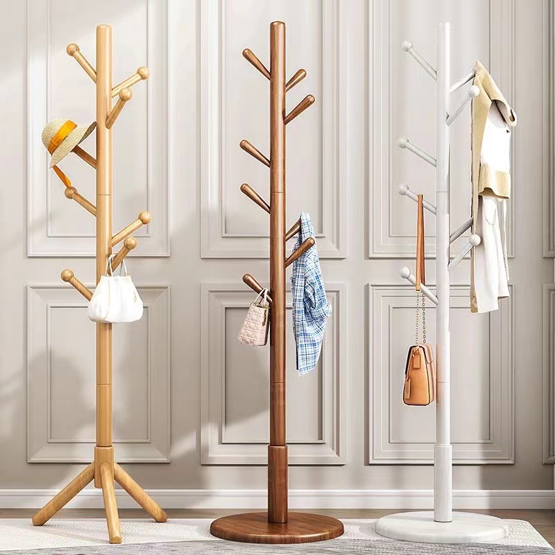 Solid Wood Coat Rack Floor Bedroom Vertical Height Hanger Household Living Room Storage Bag Rack Simple Clothes Rack
