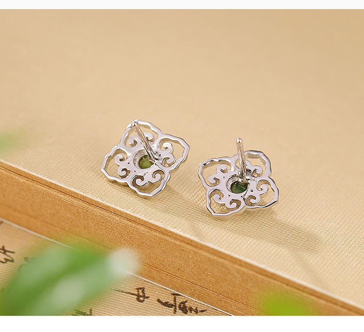 Bông tai nữ bạc S925 mạ vàng đính ngọc bích jasper phong cách retro — Mẫu Xiangyun chi tiết 5
