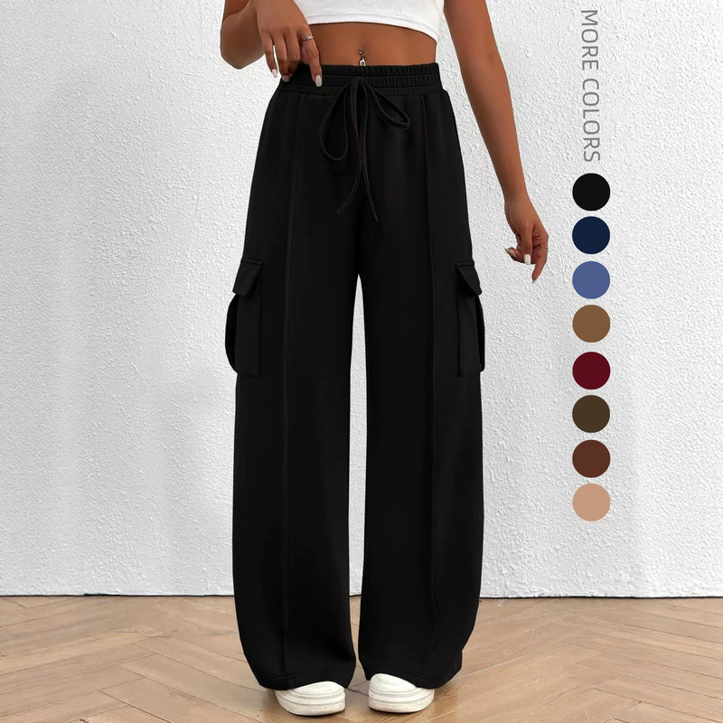 European and American cross-border women's athletic pants, loose-fitting wide-leg casual pants for fall and winter, suitable for leisure activities, workouts, and jogging, with pockets European and American cross-border women's athletic pants, loose-fitting wide-leg casual pants for fall and winter, suitable for leisure activities, workouts, and jogging, with pockets