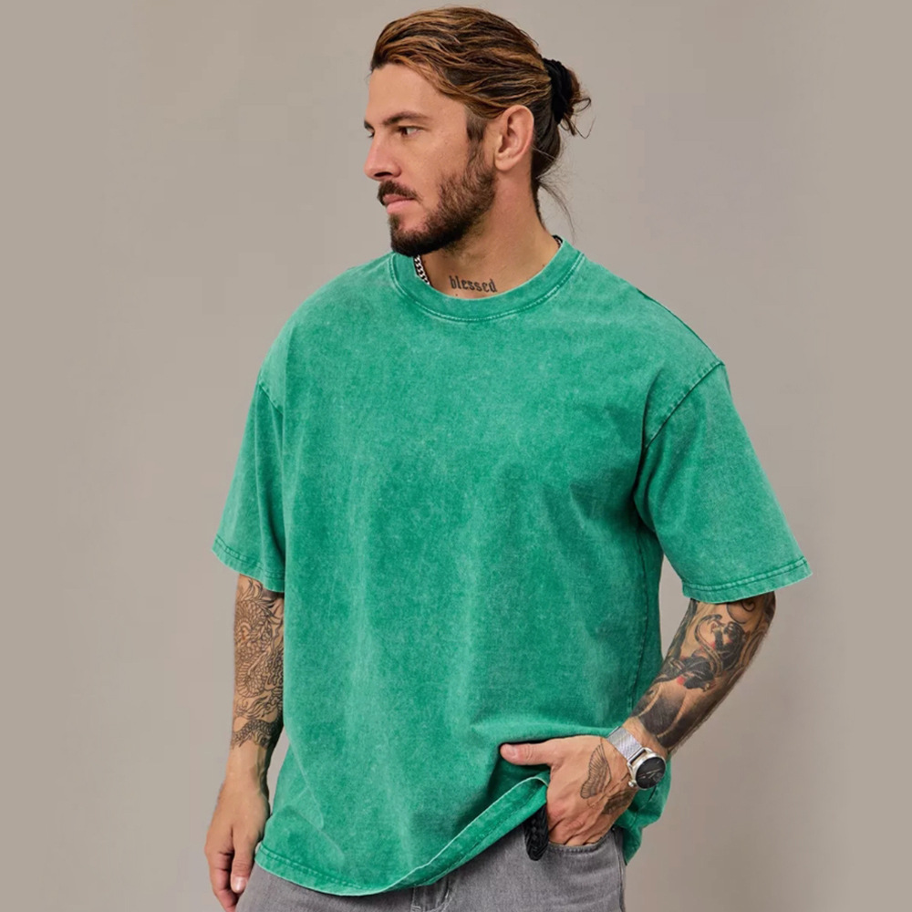 Cross-border hacer viejas camisetas de manga corta para hombres verano nuevo cuello redondo suelto oversize americano retro in camisas de moda