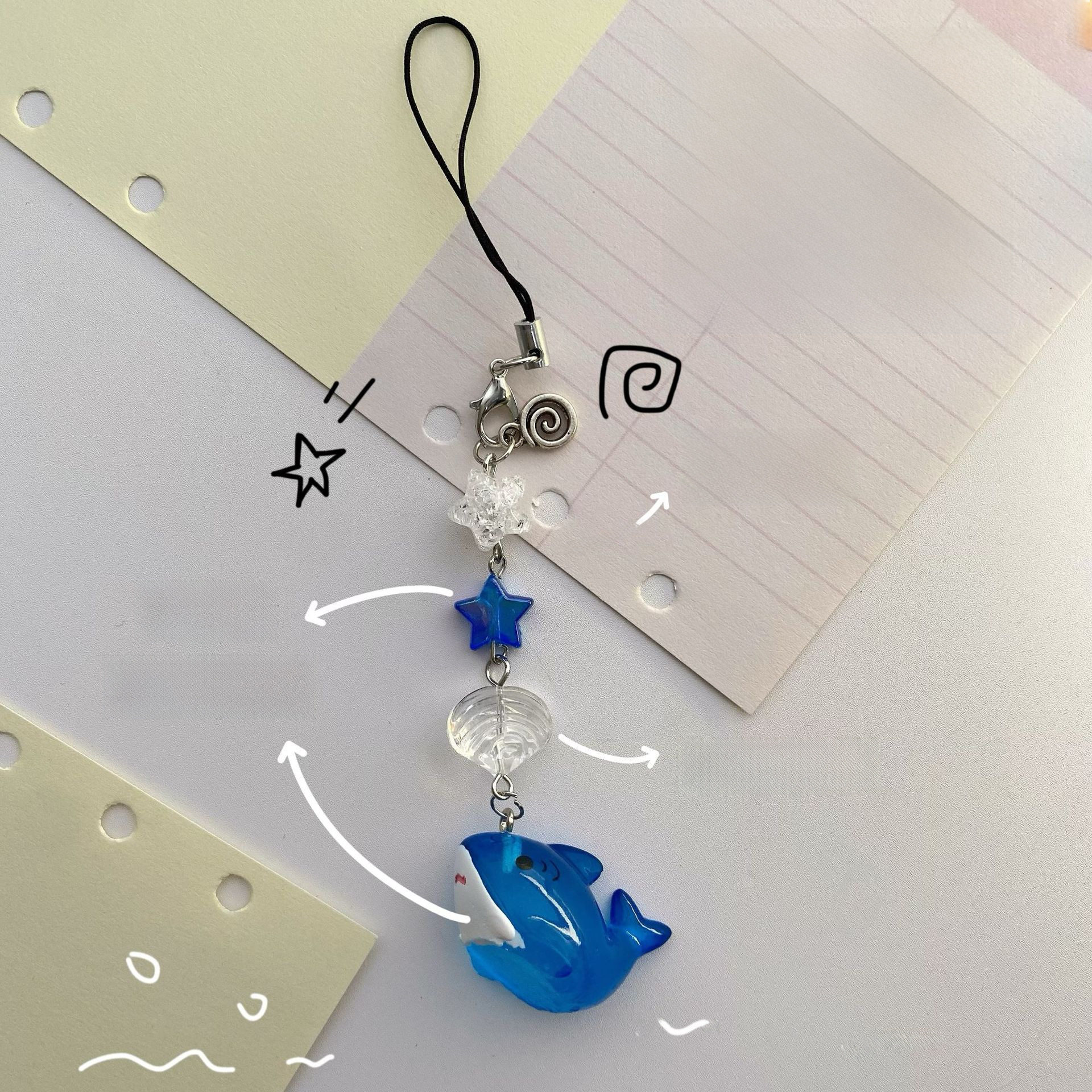 少女心原創 可愛仿真海洋生物手機鏈卡通手工串珠鯊魚掛件ins風