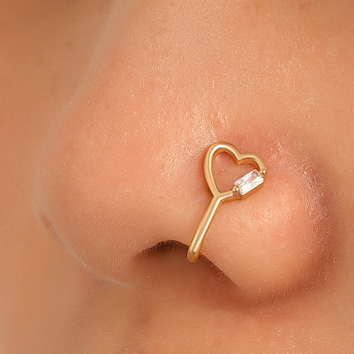 European and American non-perforated geometric U-shaped nose clip copper inlaid zircon flower drop love nose ring fake nose piercing jewelry