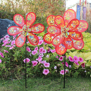 New Year Dragon Pattern Rotating Outdoor Decoration Children's Plastic Toy Double Layer Dragon Colorful Large Windmill Wholesale
