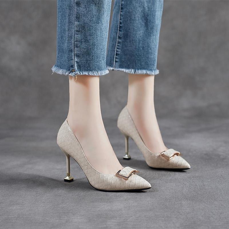 Qadın stiletto ayaqqabı, ilan naxışlı toqqa, hündür daban