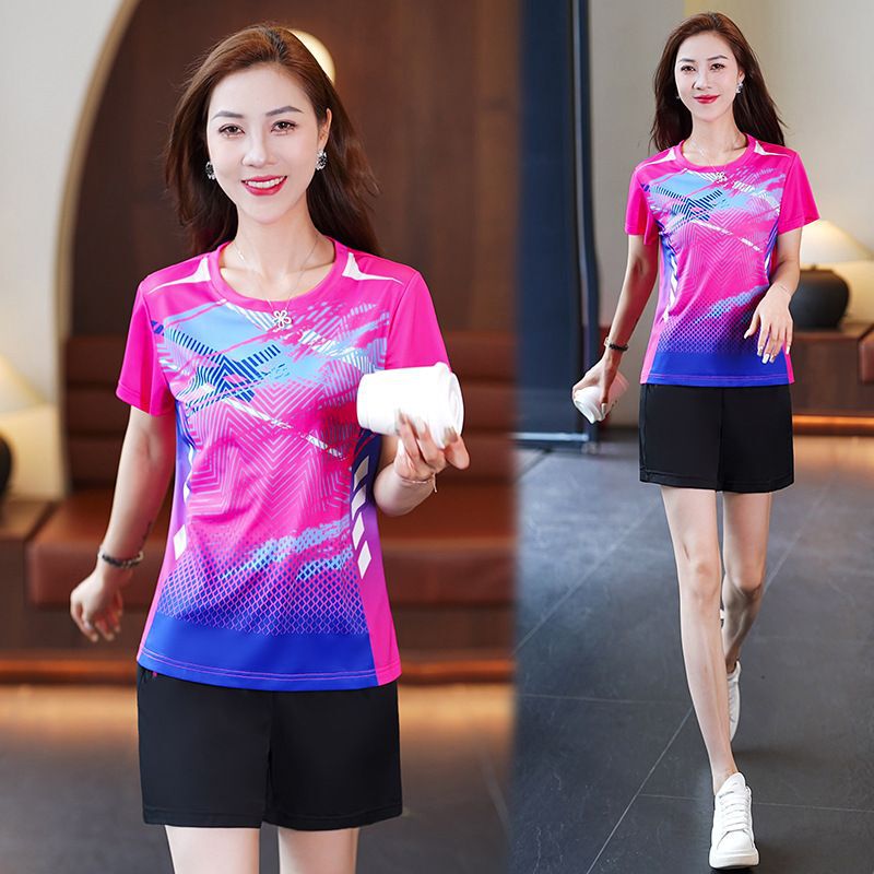 Sportswear for Women, Summer Ice Silk Running Quick-Drying Clothing, Short-Sleeved Shorts, Large Size T-Shirt, Fitness Yoga Badminton Clothing T-Shirt Sportswear for Women, Summer Ice Silk Running Quick-Drying Clothing, Short-Sleeved Shorts, Large Size T-Shirt, Fitness Yoga Badminton Clothing T-Shirt