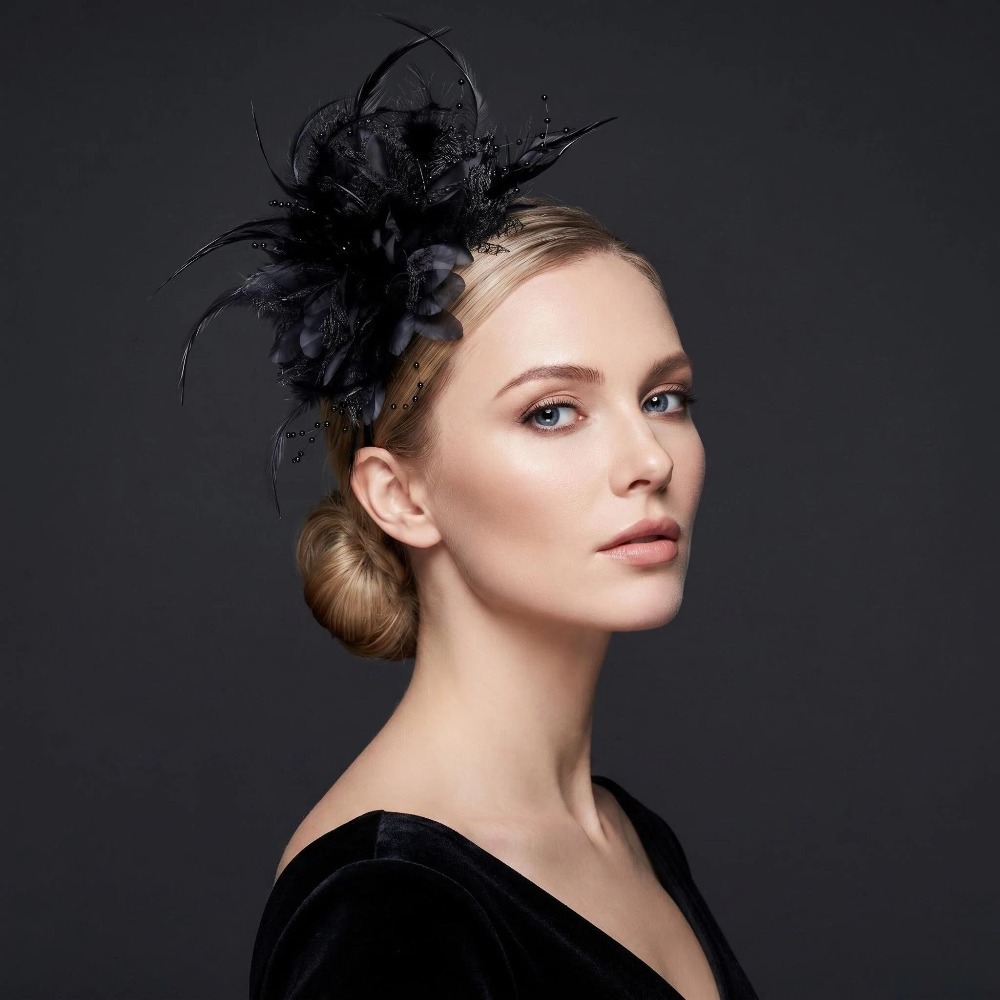 Popular European and American Style Feather Flower Headband for Aliexpress and Amazon, Exaggerated Party Headband, Pearl Feather Hair Accessory