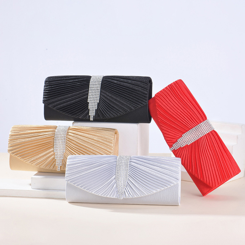 Fashion European and American Clutch Bag Women's Rectangular Evening Bag Personality Pleated Clutch Bag Cross-border Wholesale Fashion European and American Clutch Bag Women's Rectangular Evening Bag Personality Pleated Clutch Bag Cross-border Wholesale