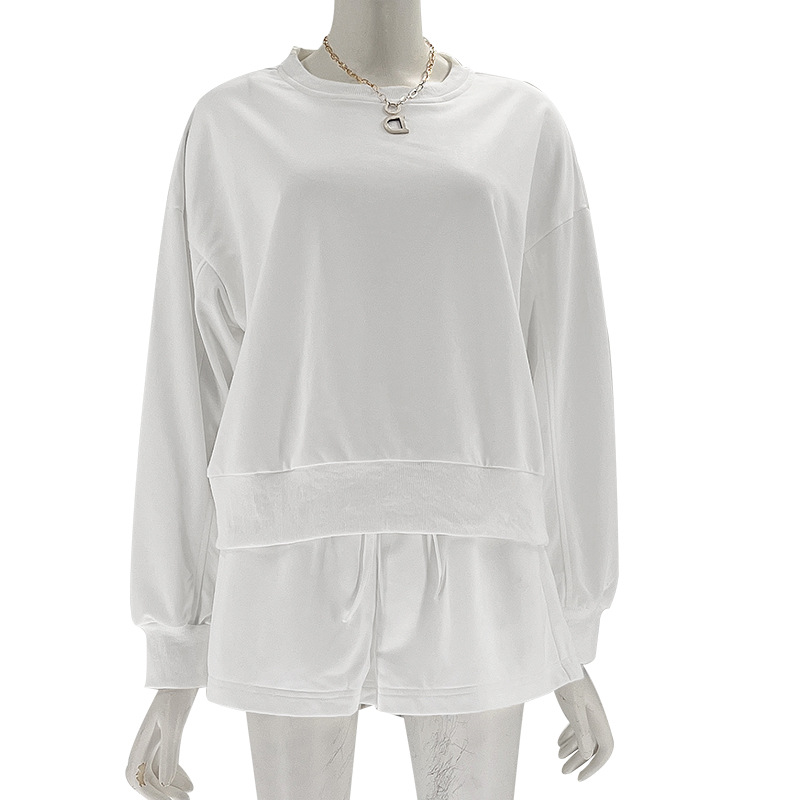 Solid Color Long Sleeve Sweaters Women Clothing Short Two-Piece Casual Shorts Suit