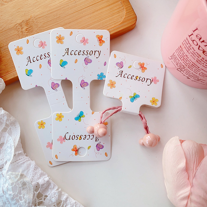 Nuevo engrosado doble doble cuerda de cabello de mariposa de color tarjeta de papel de dibujos animados niños cuerda de cabeza de embalaje de tarjetas con joyas image 3