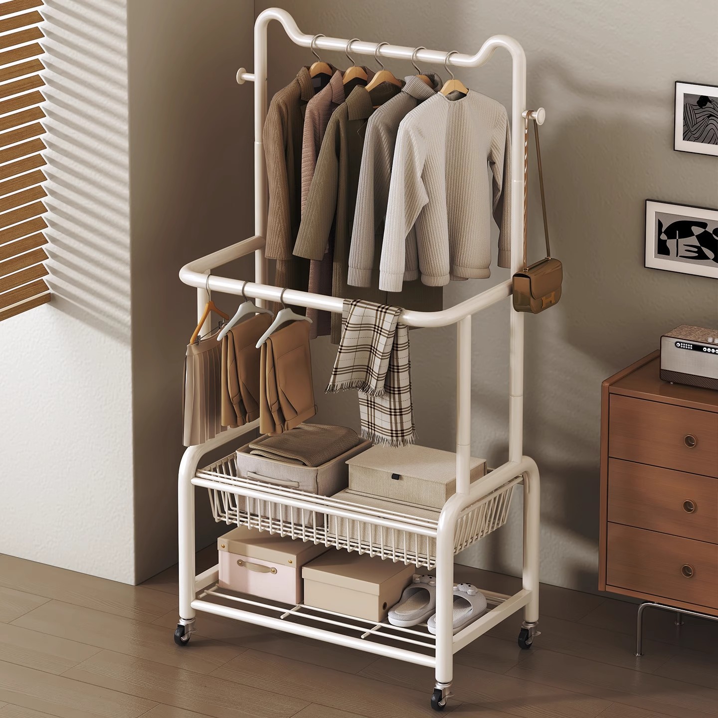 Freestanding Clothes Drying Rack for Balcony, Home Bedroom, Light Luxury Clothes Hanger, Multifunctional Clothes Drying Rod, Thickened Clothes Hanger Rod