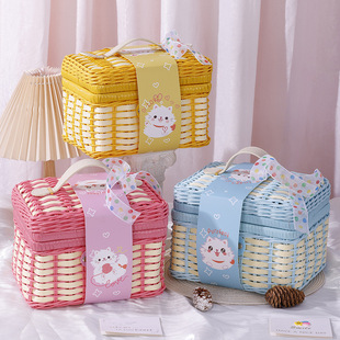 New Rattan Woven Basket Baby Hand Gift Box Pure Hand Woven Packaging Box Imitation Rattan Storage Children's Birthday Gift Box