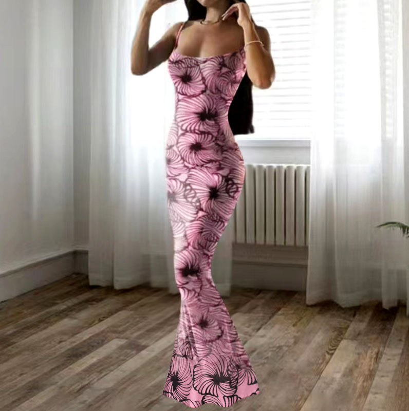 Frau Trompetenkleid Sexy Gurt Drucken Ärmellos Blume Maxi Langes Kleid Täglich display picture 4