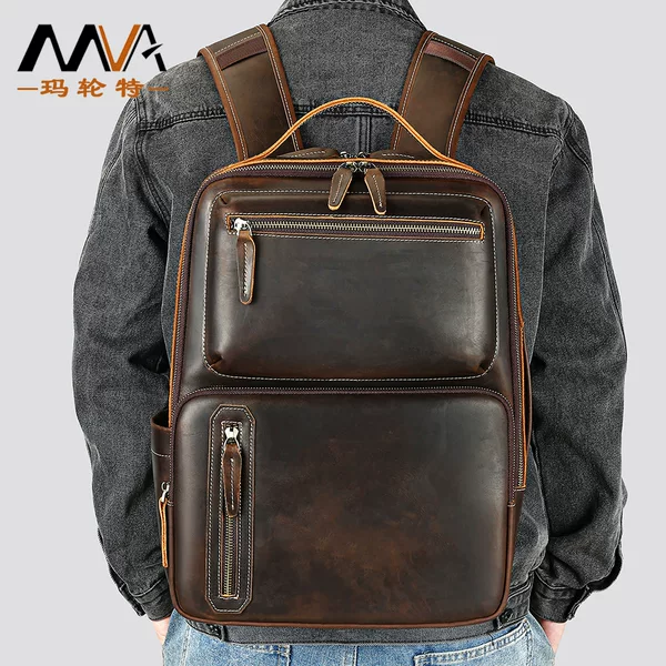 European and American Retro Crazy Horse Leather Backpack Men's High-end Outdoor Leisure Travel Genuine Leather Backpack Business Computer Bag