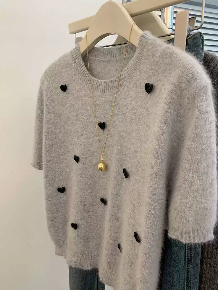 Цветной вязаный демисезонный свитер, короткая майка, Chanel стиль, с коротким рукавом