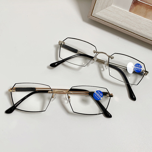 New Frameless Pointed Paint Fashion Anti-blue light Reading Glasses for Men, Trendy Style, Middle-aged and Elderly, High-definition Reading Glasses