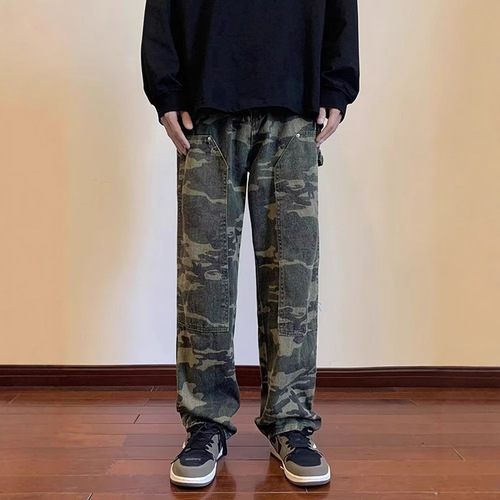 American hip-hop camo pants for men, Instagram high-street trendy brand work pants for men, loose straight-leg wide-leg pants for men