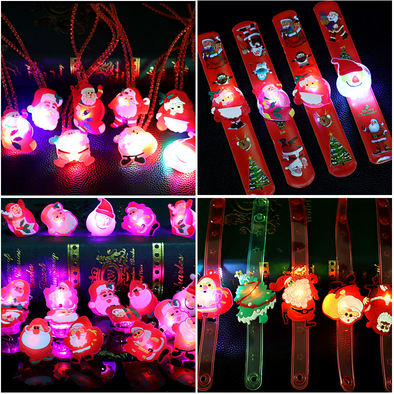 圣诞节发光戒指LED闪光手指灯七彩夜光手环玩具幼儿园圣诞帽礼物
