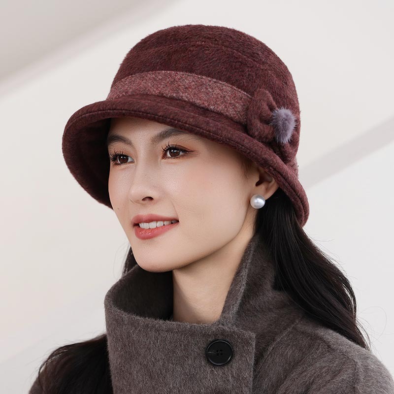 秋冬款时尚中老年人帽子女加厚毛呢盆帽时尚妈妈帽洋气老太渔夫帽|undefined