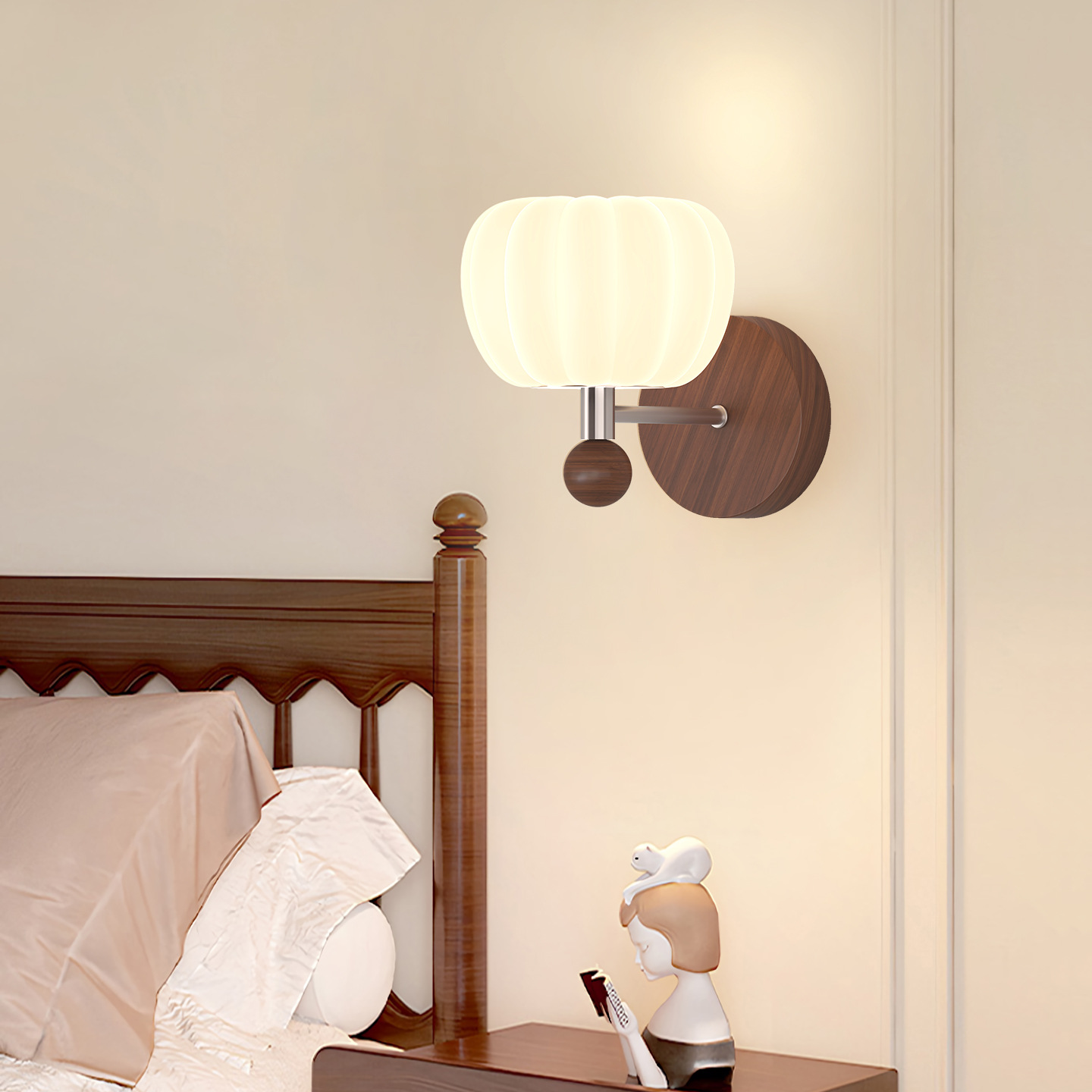 Luz de pared de cabecera retro color nuez luces de pared de dormitorio de alto nivel luces de calabaza creativas pasillo luces de pared 453L