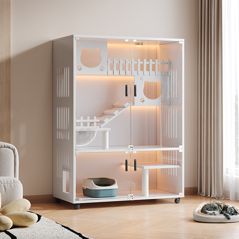 3C Tempered Glass Door Multi-Cat Family Pure Solid Wood Cat Villa Cat Cabinet Cat House Cat Room Cat Nest Solid Wood Cat House