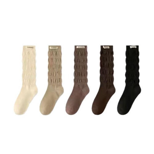 Black Fall/Winter Long Leg Socks for Women, Simple Color Pile Socks, Wearable, Great with Small Leather Shoes