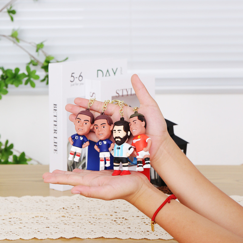 PVC soft rubber football star cartoon key chain pendant doll jersey car key chain bag pendant wholesale