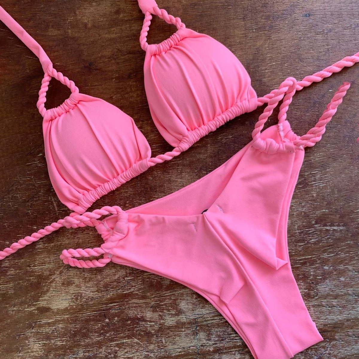Bikini Panties Style Women's Solid Color 2 Pieces Set Bikinis Swimwear