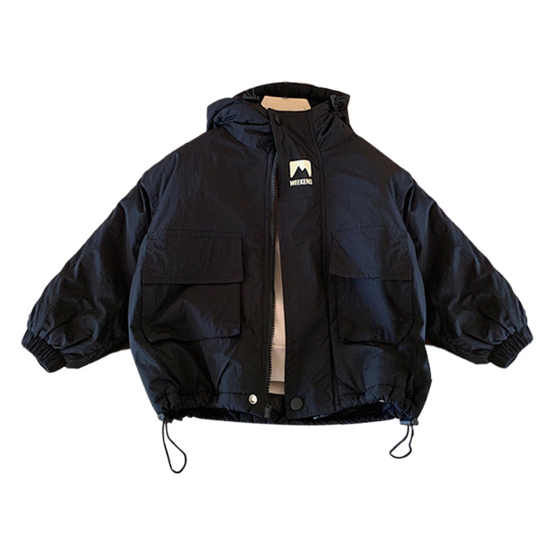 Children's Autumn and Winter Quilted Jacket 2026 New Korean Style Boys' Hooded Windbreaker Coat Baby Fleece-Lined Jacket