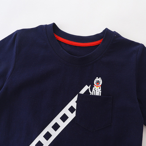 European and American style boys' short sleeve knit cotton summer small and medium children versatile T-shirt cartoon round neck baby base shirt