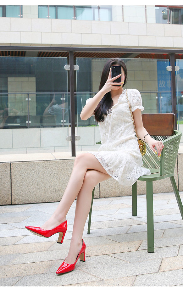 Giày cao gót nữ mũi nhọn gót vuông miệng nông kiểu Pháp thanh lịch, gót 3–6 cm — Màu bạc, Màu hồng, Màu mơ, Màu trắng chi tiết 27