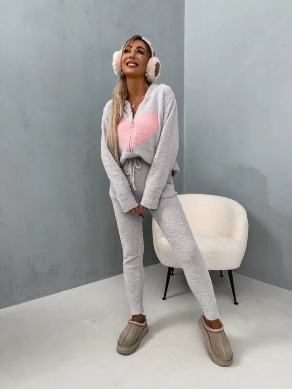 autumn and winter clothing solid color plush hooded long-sleeved warm home clothes two-piece set_voghion.com
