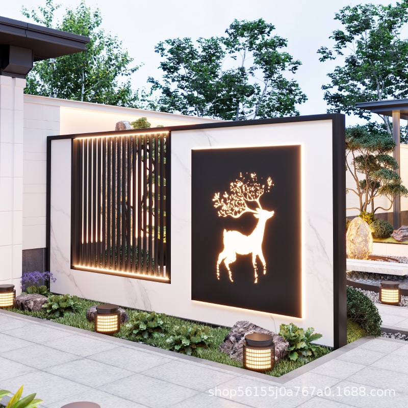 Aluminum alloy courtyard background wall outdoor screen partition wall stainless steel outdoor lighting landscape wall door wall shadow wall