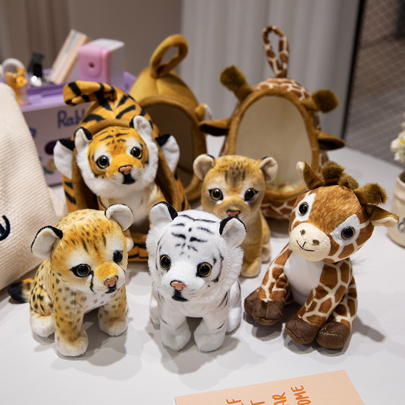 可愛仿真野生動物公仔窩窩小獅子老虎長頸鹿毛絨玩偶動物園娃娃