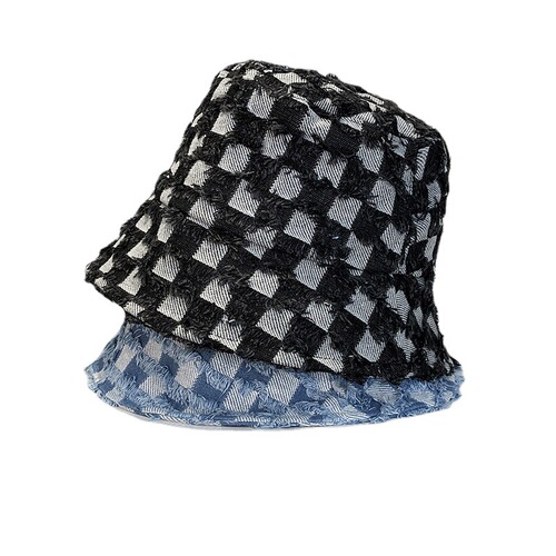 Small-town design checkered fisherman hat for girls, suitable for spring and autumn, versatile, looks face small, bucket hat, simple face covering, trendy