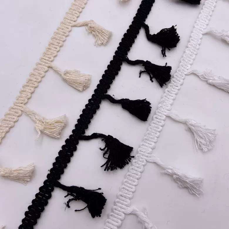 厂家现货供应涤棉扫把流苏花边 4.5CM棉线扫把流苏花边服装辅料